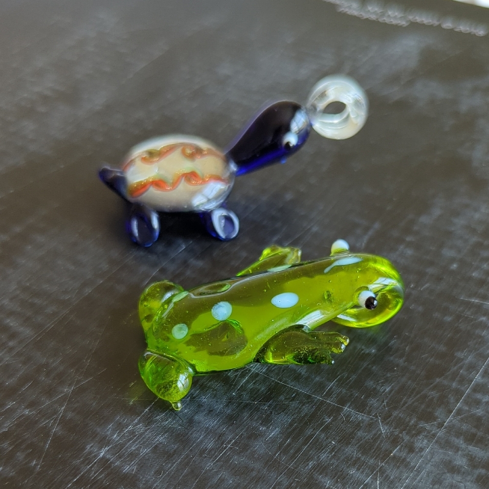 Glass Turtle and Frog Necklace pendants